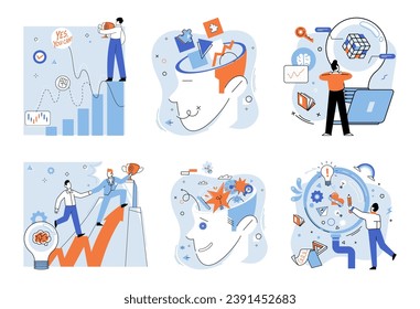 Idea generation vector illustration. The idea generation concept, beacon light in vast sea business strategies Progress in business is symphony where idea generation conducts orchestra achievement