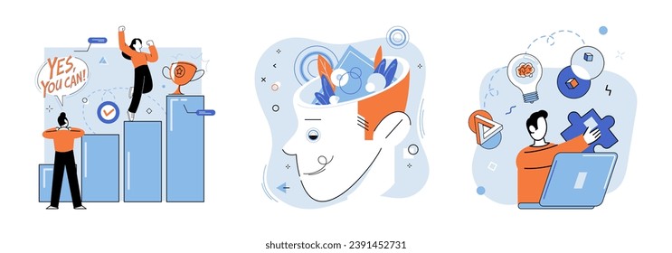 Ilustración vectorial de generación de ideas. En el progreso del jardín, la generación de ideas es la luz solar nutre el éxito de las florecientes El viaje que se inicia se ilumina guiando la generación de ideas estrella Éxito en los negocios
