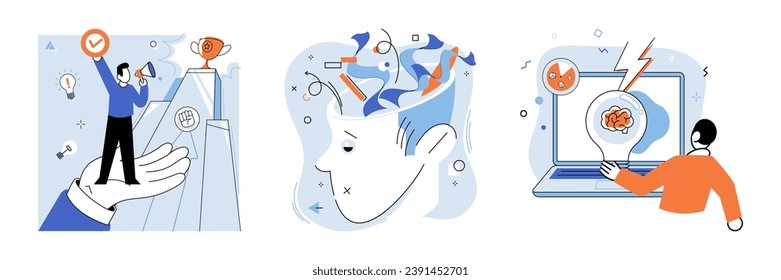 Idea generation vector illustration. The startup journey is canvas where idea generation paints portrait progress Imagination, guiding star in constellation idea generation, lights path to success