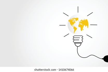 idea global think concept. map earth lamp and plug . vector illustration.