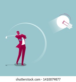 The idea of golf. Isolated on blue background.