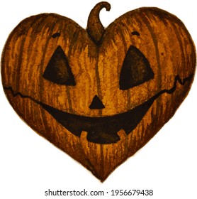 An idea for Halloween decoration. A heart-shaped pumpkin with a funny face. Pumpkin for Halloween