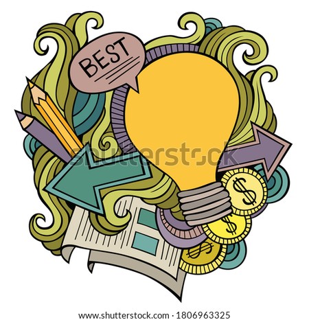 Idea hand drawn cartoon doodles illustration. Funny design. Creative art vector background. Colorful composition
