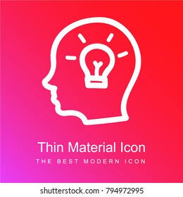 Idea hand drawn symbol of a side head with a lightbulb inside red and pink gradient material white icon minimal design