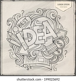 Idea hand lettering and doodles elements background. Vector illustration