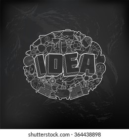 Idea - Hand Lettering and Doodles Elements Sketch on Chalkboard Background. 
Vector illustration