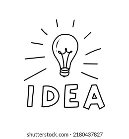 La idea es una ilustración hecha a mano de una bombilla y letras. Ilustración comercial en estilo doodle. 