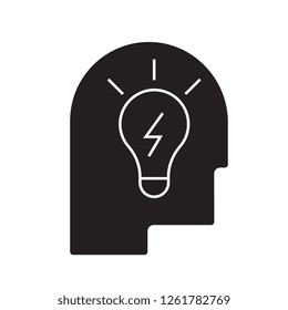 Idea in head black vector concept icon. Idea in head flat illustration, sign