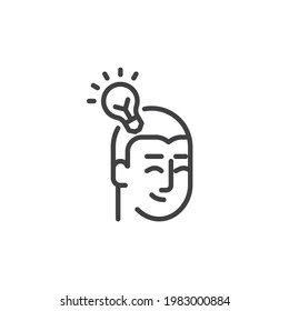 Idea head line icon. linear style sign for mobile concept and web design. Head and light bulb outline vector icon. Symbol, logo illustration. Vector graphics