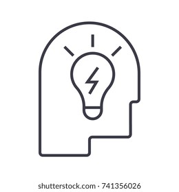 idea in head linear icon, sign, symbol, vector on isolated background