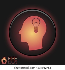 Idea head, Vector Icon head think silhoutte vector man and his mind about  lightbulb sign. character ideas. incandescent lamp . icon of electric light