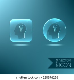 Idea head, Vector Icon head think silhoutte vector man and his mind about  lightbulb sign. character ideas. incandescent lamp . icon of electric light