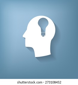 Idea head, Vector Icon head think silhoutte vector man and his mind about  lightbulb sign. character ideas. incandescent lamp . icon of electric light