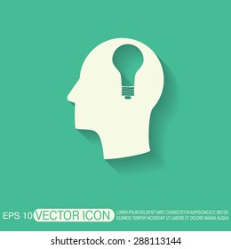 Idea head, Vector Icon head think silhoutte vector man and his mind about  lightbulb sign. character ideas. incandescent lamp . icon of electric light