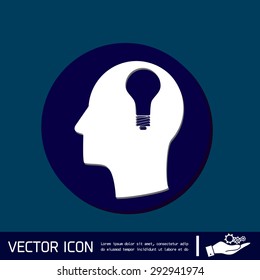 Idea head, Vector Icon head think silhoutte vector man and his mind about  lightbulb sign. character ideas. incandescent lamp . icon of electric light