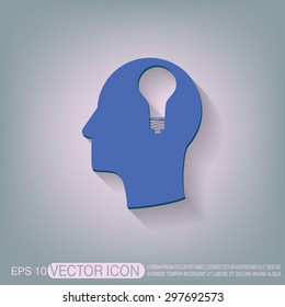 Idea head, Vector Icon head think silhoutte vector man and his mind about  lightbulb sign. character ideas. incandescent lamp . icon of electric light
