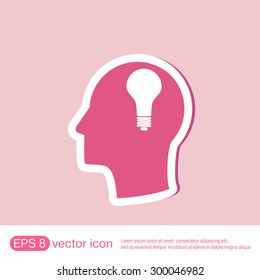 Idea head, Vector Icon head think silhoutte vector man and his mind about  lightbulb sign. character ideas. incandescent lamp . icon of electric light