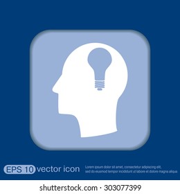 Idea head, Vector Icon head think silhoutte vector man and his mind about  lightbulb sign. character ideas. incandescent lamp . icon of electric light