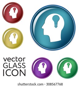 Idea head, Vector Icon head think silhoutte vector man and his mind about  lightbulb sign. character ideas. incandescent lamp . icon of electric light