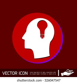 Idea head, Vector Icon head think silhoutte vector man and his mind about  lightbulb sign. character ideas. incandescent lamp . icon of electric light