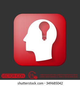 Idea head, Vector Icon head think silhoutte vector man and his mind about  lightbulb sign. character ideas. incandescent lamp . icon of electric light