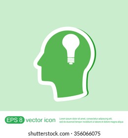 Idea head, Vector Icon head think silhoutte vector man and his mind about  lightbulb sign. character ideas. incandescent lamp . icon of electric light