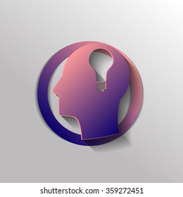 Idea head, Vector Icon head think silhoutte vector man and his mind about  lightbulb sign. character ideas. incandescent lamp . icon of electric light