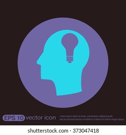 Idea head, Vector Icon head think silhoutte vector man and his mind about  lightbulb sign. character ideas. incandescent lamp . icon of electric light