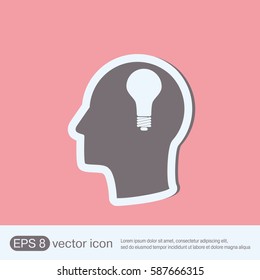 Idea head, Vector Icon head think silhoutte vector man and his mind about  lightbulb sign. character ideas. incandescent lamp . icon of electric light