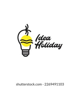 idea holiday beach sea bulb lamp lighting sunset minimal logo design vector icon illustration