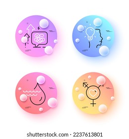 Idea, Hydroenergy und Stress wachsen minimale Zeilensymbole. Schaltflächen für 3D-Kugeln oder Bälle. Geschlecht der Symbole. Für Web, Anwendung, Druck. Professionelle Arbeit, Wasserkraft, psychische Angst. Vektorgrafik