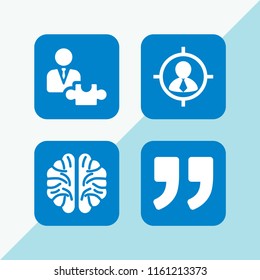 idea icon. 4 idea set with brain, puzzle, quote and goal vector icons for web and mobile app