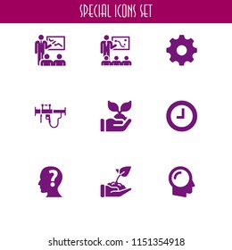 idea icon. 9 idea set with question, brain, strategy and bazooka vector icons for web and mobile app