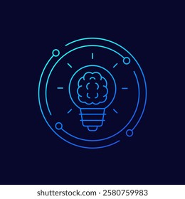 idea icon with brain and light bulb, linear design