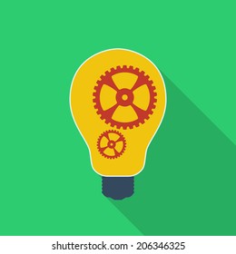 Idea icon. Bulb with gears. Lightbulb symbol