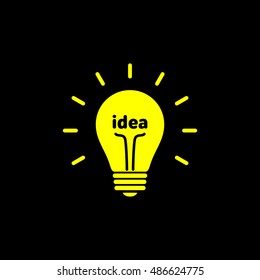 Idea icon bulb. Light bulb icon with concept of idea yellow vector illustration isolated on black background.