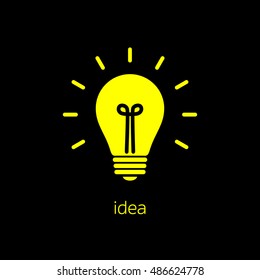 Idea icon bulb. Light bulb icon with concept of idea yellow vector illustration isolated on black background.
