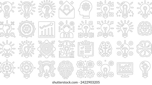 Idea icon bundle. Icons for original thought, idea generation, problem solving, thinking, and innovation. Illustration of a lightbulb and brain in vector form. excellent assortment of icons.