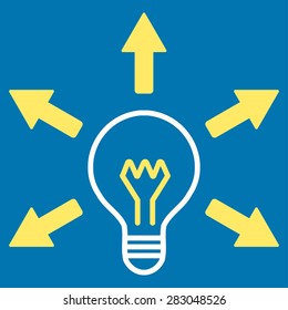 Idea icon from Business Bicolor Set. Vector style: bicolor flat symbol, yellow and white colors, rounded angles, blue background.