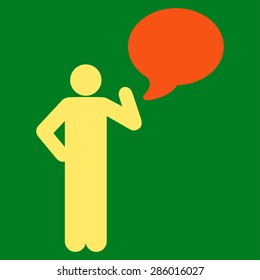 Idea icon from Business Bicolor Set. This flat vector symbol uses orange and yellow colors, rounded angles, and isolated on a green background.