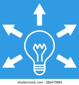 Idea icon from Business Bicolor Set. Vector style: flat symbol, white color, rounded angles, blue background.