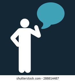 Idea icon from Business Bicolor Set. This flat vector symbol uses blue and white colors, rounded angles, and isolated on a dark blue background.