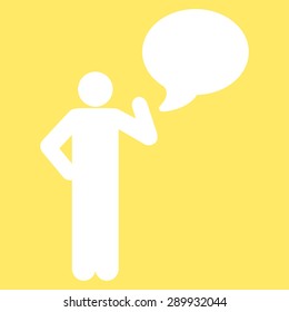 Idea icon from Business Bi-color Set. This flat vector symbol uses white color, rounded angles, and isolated on a yellow background.