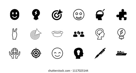 Idea icon. collection of 18 idea filled and outline icons such as bulb, user communication, smile, head with keyhole, smiling emot. editable idea icons for web and mobile.