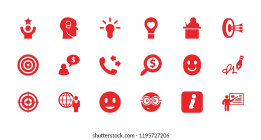 Idea icon. collection of 18 idea filled icons such as call, teacher, nerd emoji, bulb heart, ink pen, search dollar, arrows in target. editable idea icons for web and mobile.