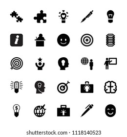 Idea icon. collection of 25 idea filled icons such as brain, teacher, smiling emot, puzzle, target, celebrity, bulb with dollar. editable idea icons for web and mobile.