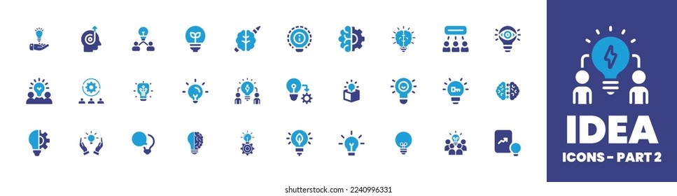 Idea icon collection. Duotone color. Vector illustration. Containing puzzle, development, user, idea, brain, innovation, networking, vision, creative team, exchange, light bulb, lightbulb.