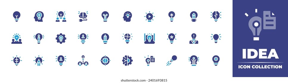 Idea icon collection. Duotone color. Vector and transparent illustration. Containing lightbulb, solution, idea, creative team, light bulb, creativity, brain, innovation, mind, creative, ideas.