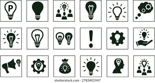 Idea Icon Collection, group, set Creative Lightbulb Vector Set Modern Innovation Symbol Pack