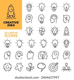 Icono de idea. Icono de idea creativa. Conjunto de ideas creativas. Estilo lineal.